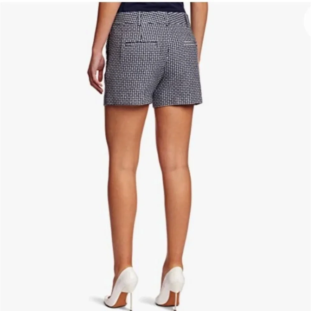 French Connection Bonser Check Shorts Size 8 Navy Blue and White High Rise